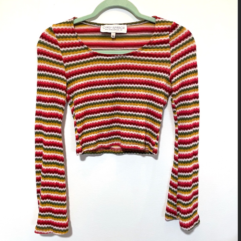 Gypsy Warrior Striped Bell Sleeve Crop Top Knit size small